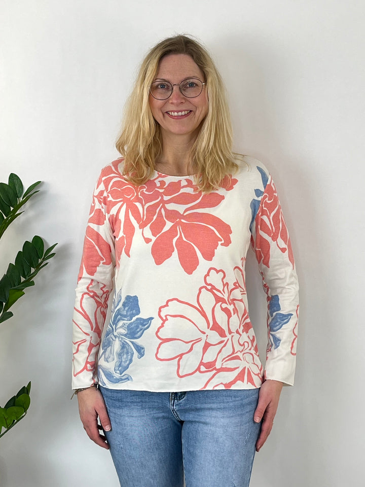 Pullover floral bedruckt, apricot-blau von Bella Vita - Mode & Lifestyle