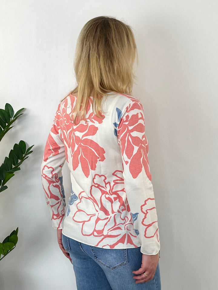 Pullover floral bedruckt, apricot-blau von Bella Vita - Mode & Lifestyle