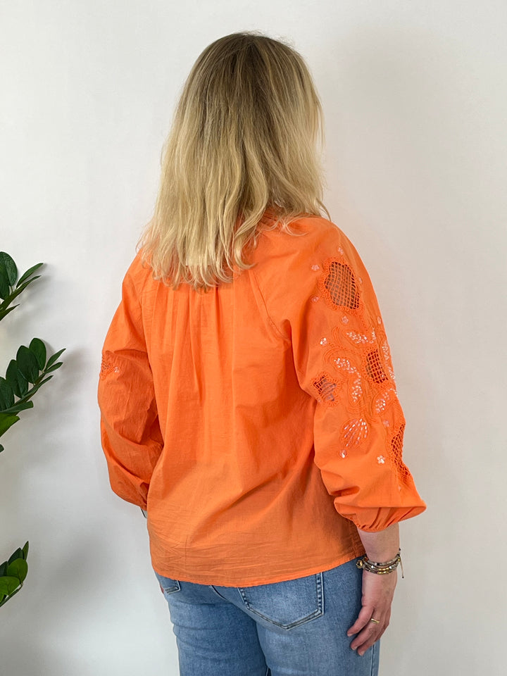 Bluse mit Stickerei, orange von Bella Vita - Mode &amp; Lifestyle