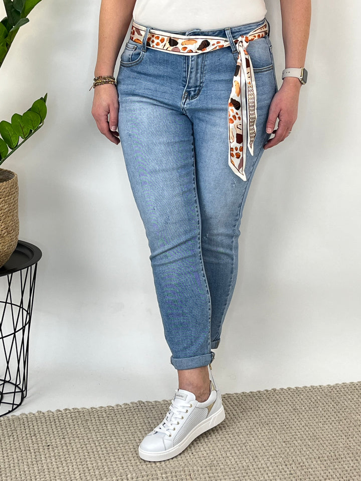 Slim-Fit-Jeans mit Stoffgürtel, blue-denim von Bella Vita - Mode & Lifestyle