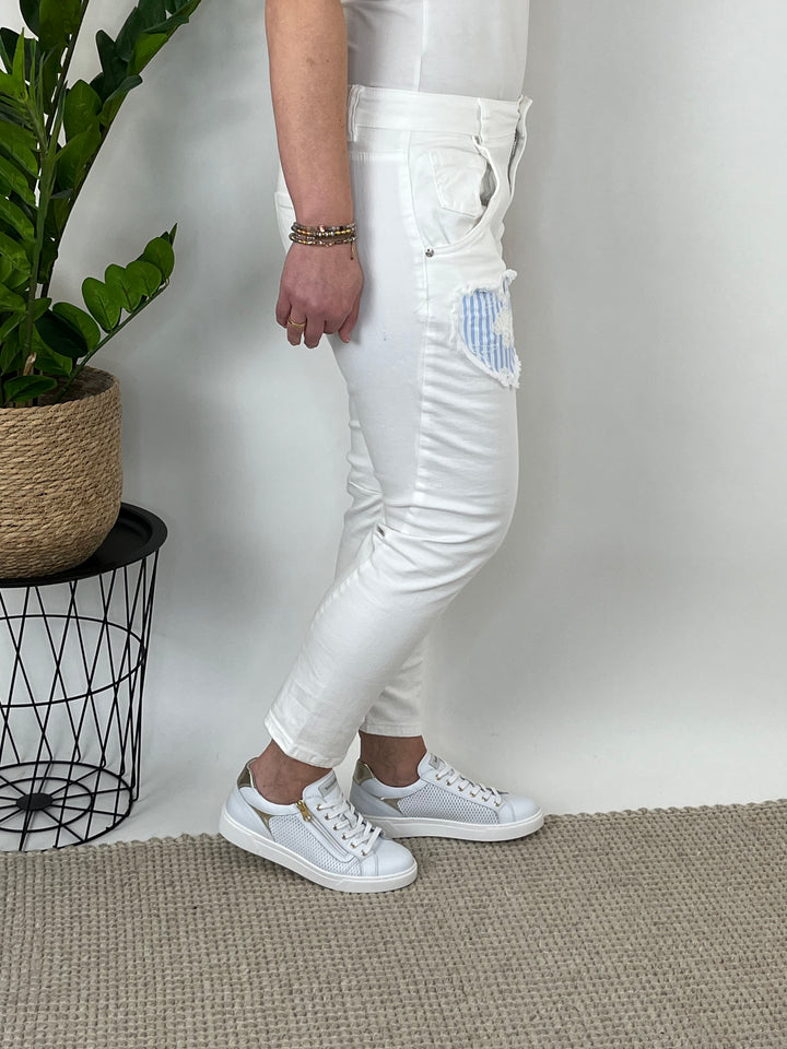 7/8-Jeans mit Applikation, weiß von Bella Vita - Mode & Lifestyle