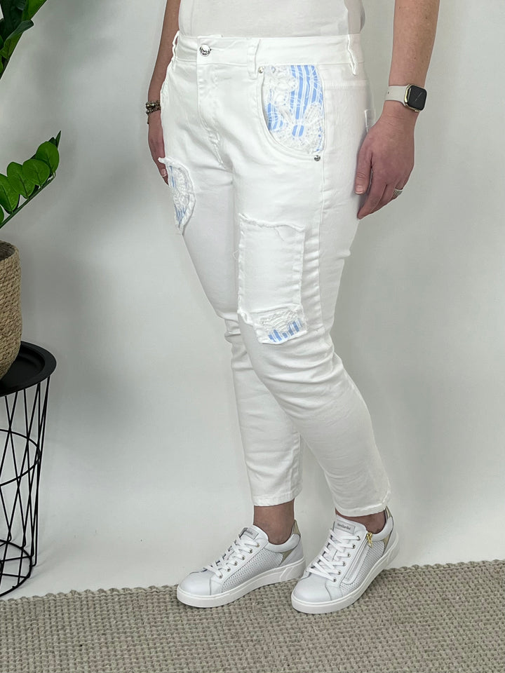 7/8-Jeans mit Applikation, weiß von Bella Vita - Mode & Lifestyle