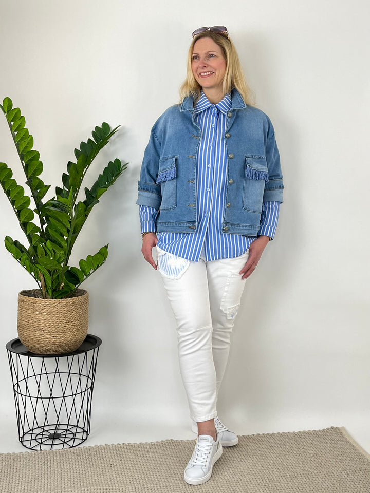 Jeansjacke Vintage mit Fransen, blue denim von Bella Vita - Mode & Lifestyle