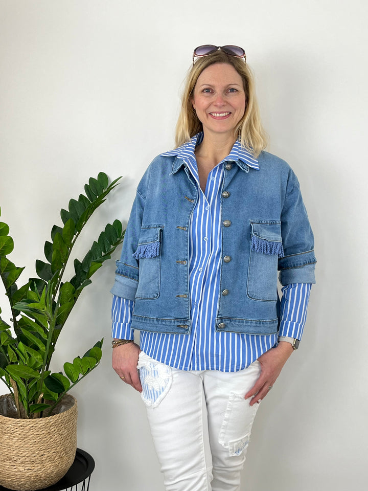 Jeansjacke Vintage mit Fransen, blue denim von Bella Vita - Mode & Lifestyle