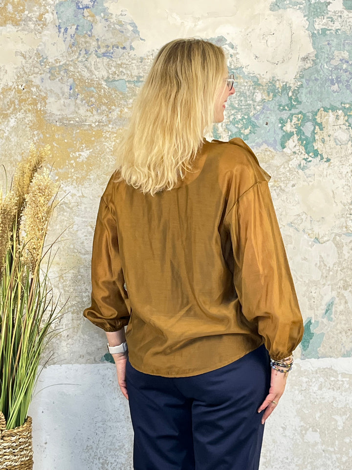 Bluse mit Rüschen, cognac