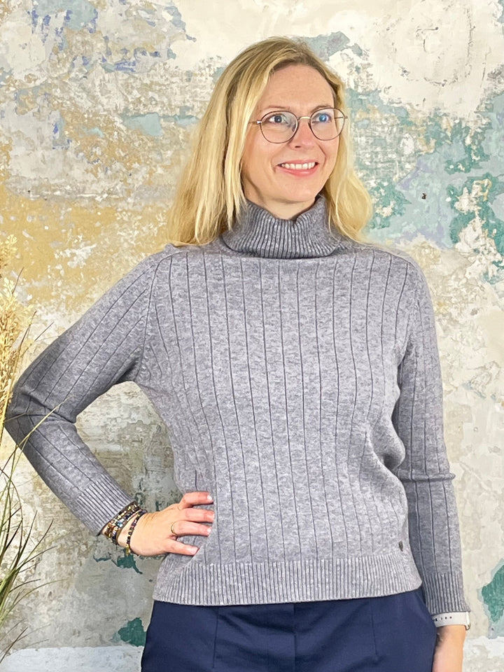 Rollkragenpullover, gerippt, grau von Bella Vita - Mode & Lifestyle