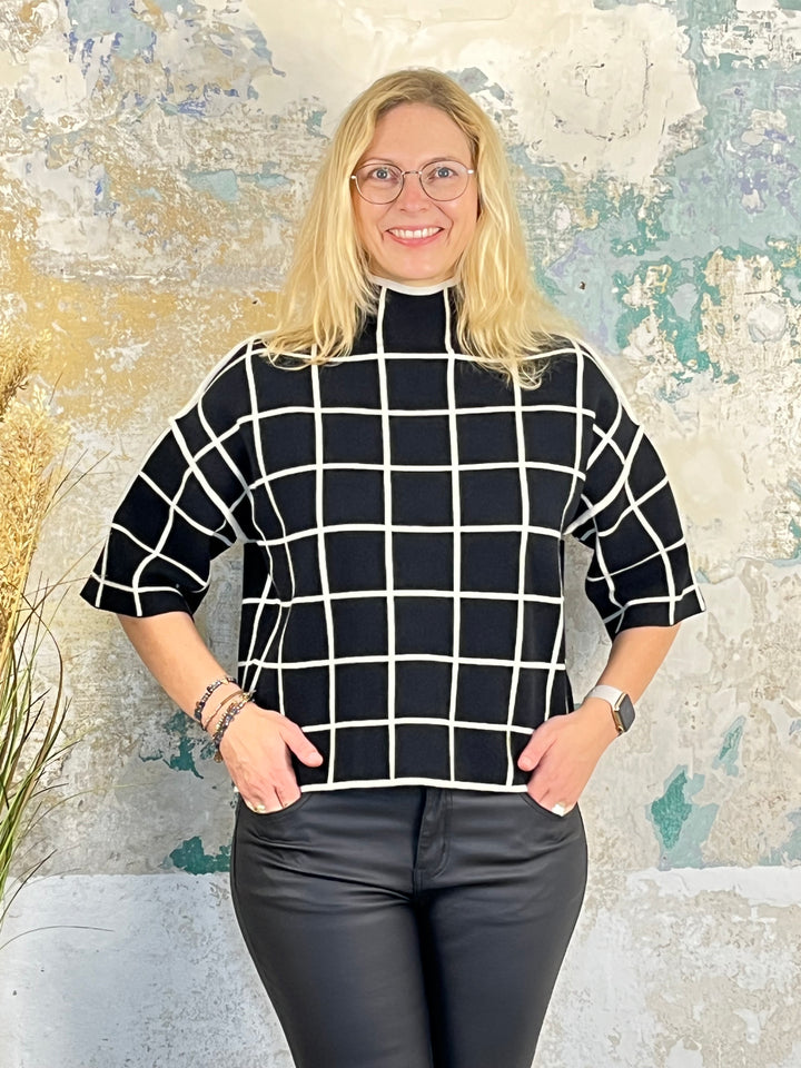 Pullover mit Karomuster, schwarz-ecru von Bella Vita - Mode & Lifestyle