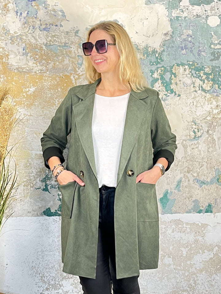 Longblazer Veloursimitat, khaki von Bella Vita - Mode & Lifestyle