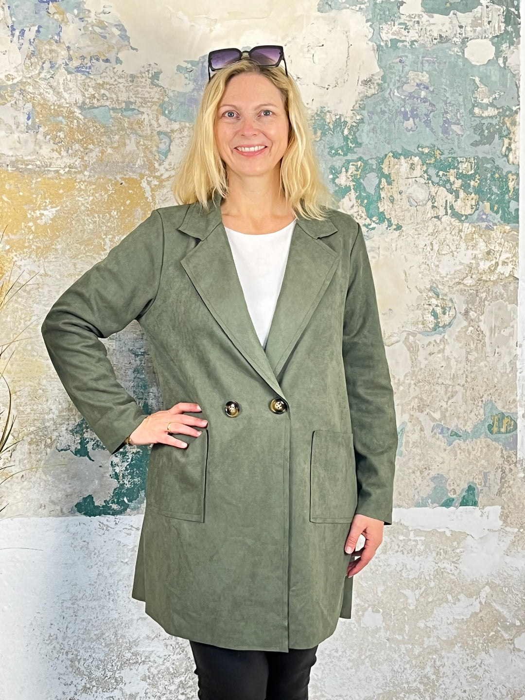 Longblazer Veloursimitat, khaki von Bella Vita - Mode & Lifestyle