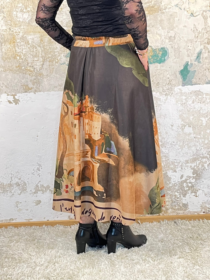 Velourslederimitat-Rock mit Druck, schwarz