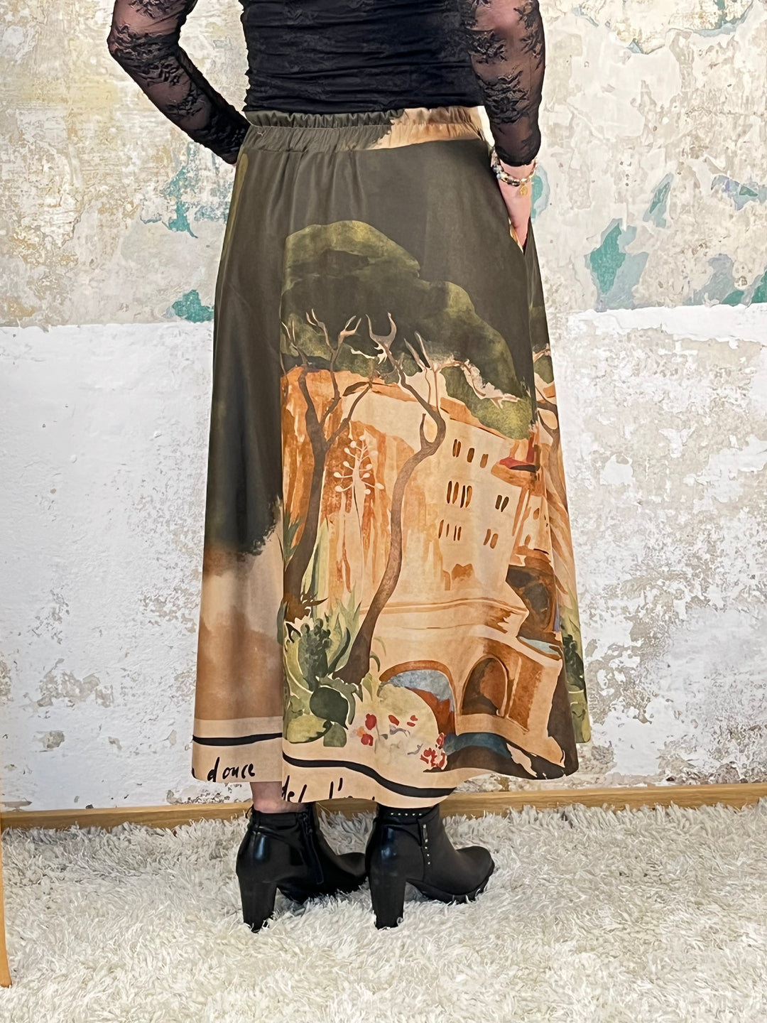 Velourslederimitat-Rock mit Druck, khaki