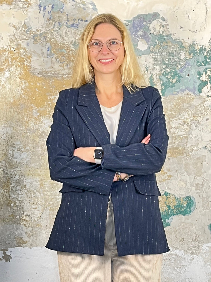 Jersey-Blazer gestreift, marine von Bella Vita - Mode & Lifestyle