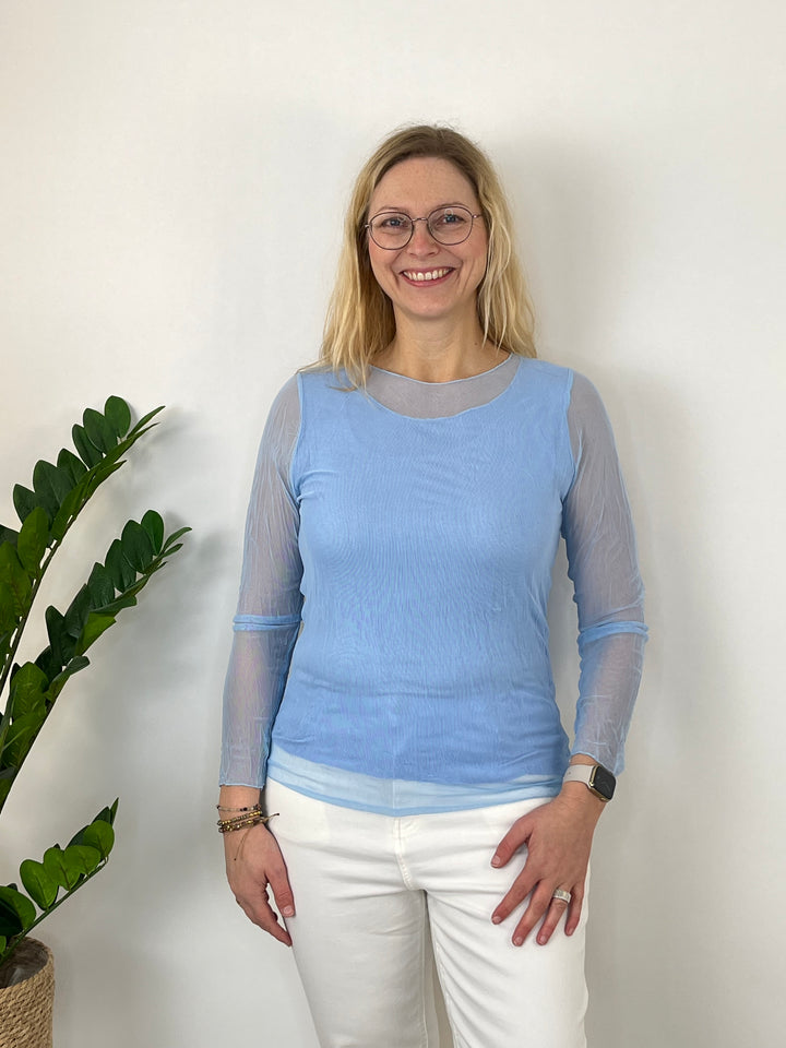 Mesh-Shirt, hellblau von Bella Vita - Mode & Lifestyle