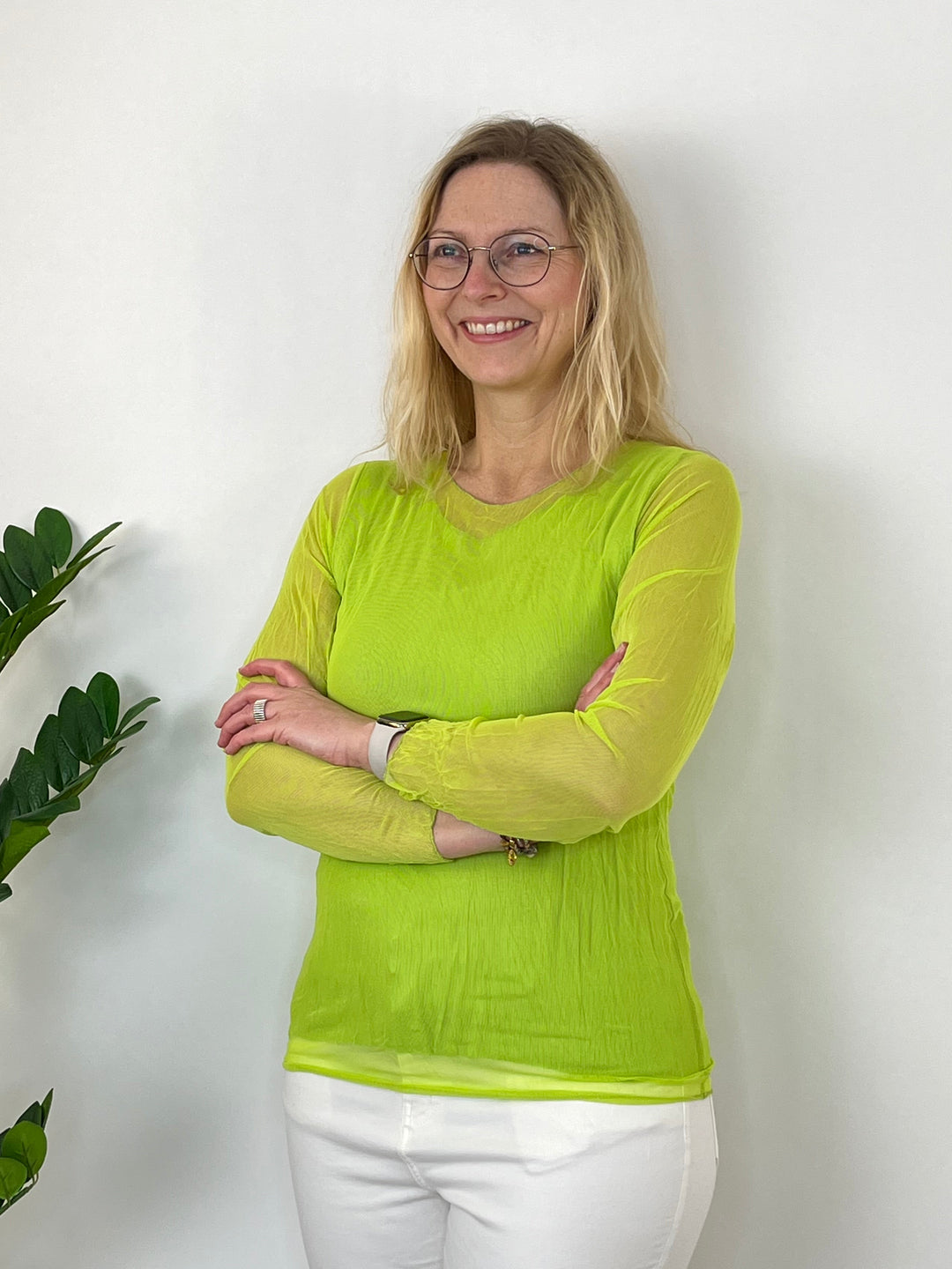 Mesh-Shirt, limette von Bella Vita - Mode & Lifestyle