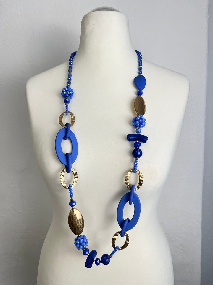 Statement-Kette, blau-goldfarben