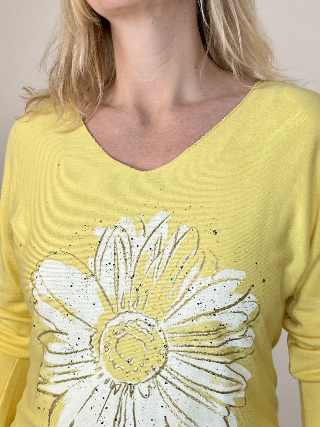 Pullover mit Metallic-Blumenprint, gelb von Bella Vita - Mode &amp; Lifestyle