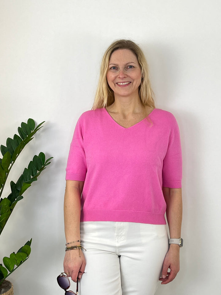 Kurzarmpullover mit V-Ausschnitt, pink von Bella Vita - Mode &amp; Lifestyle