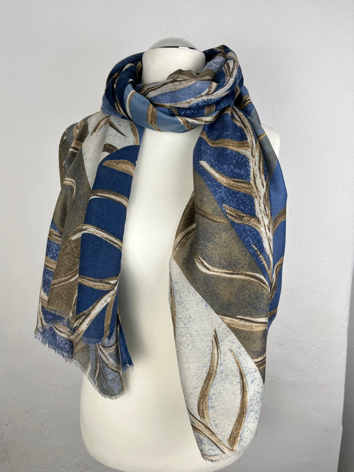 Schal mit Blätterdruck, blau