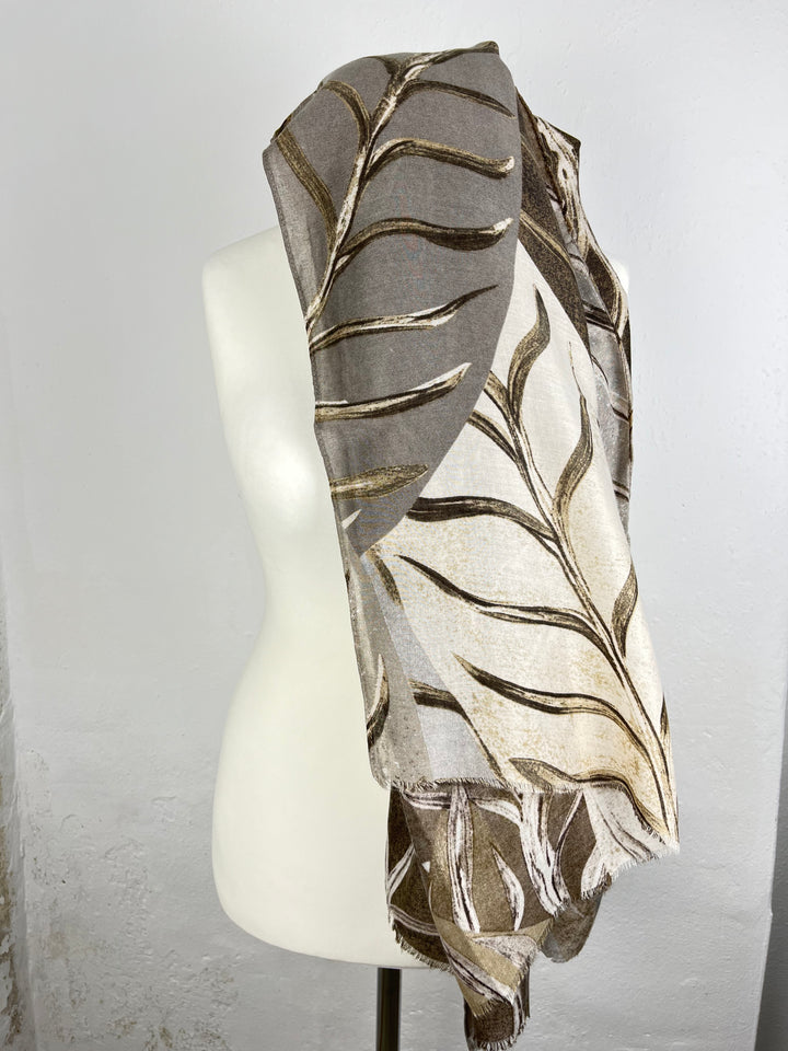 Schal mit Blätterdruck, taupe