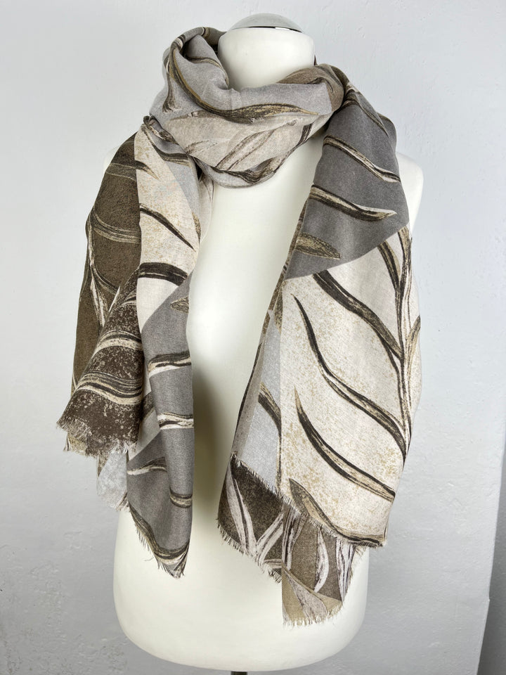 Schal mit Blätterdruck, taupe