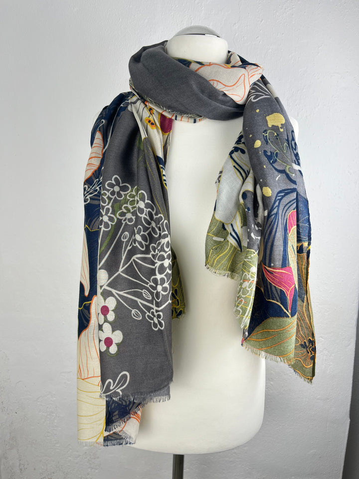 Schal floral, grau