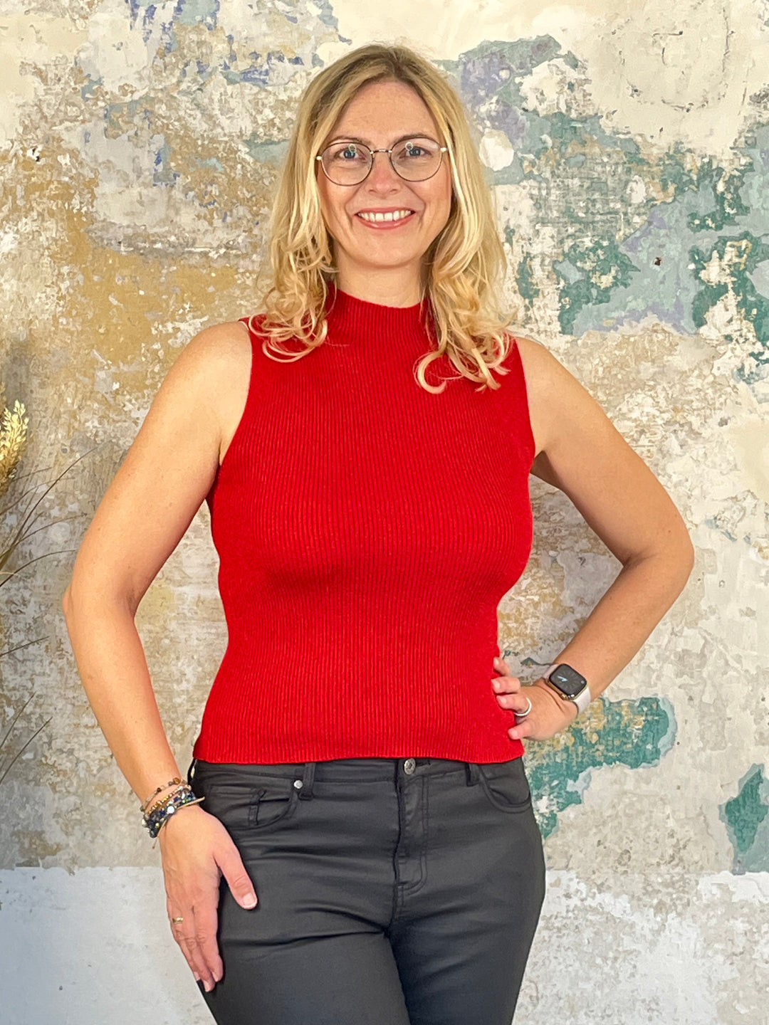 Stricktop mit Stehkragen, rot von Bella Vita - Mode & Lifestyle