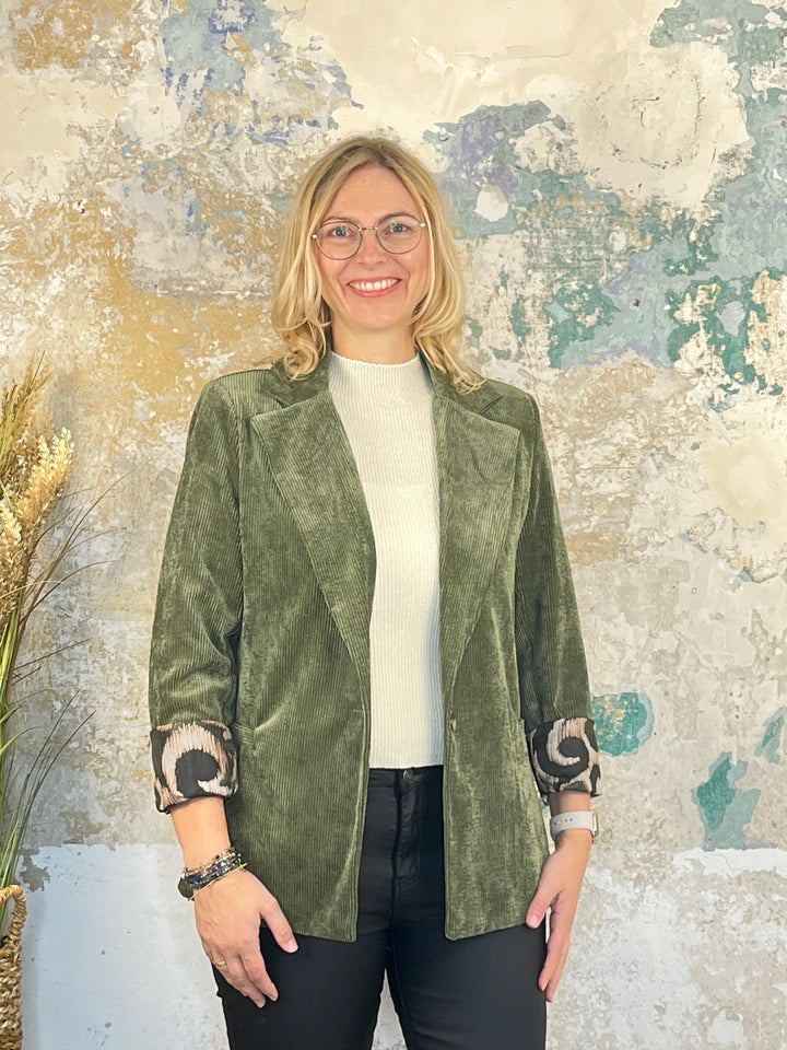 Cordblazer mit Kontrastfutter, khaki