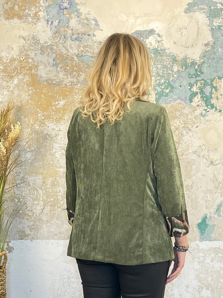 Cordblazer mit Kontrastfutter, khaki