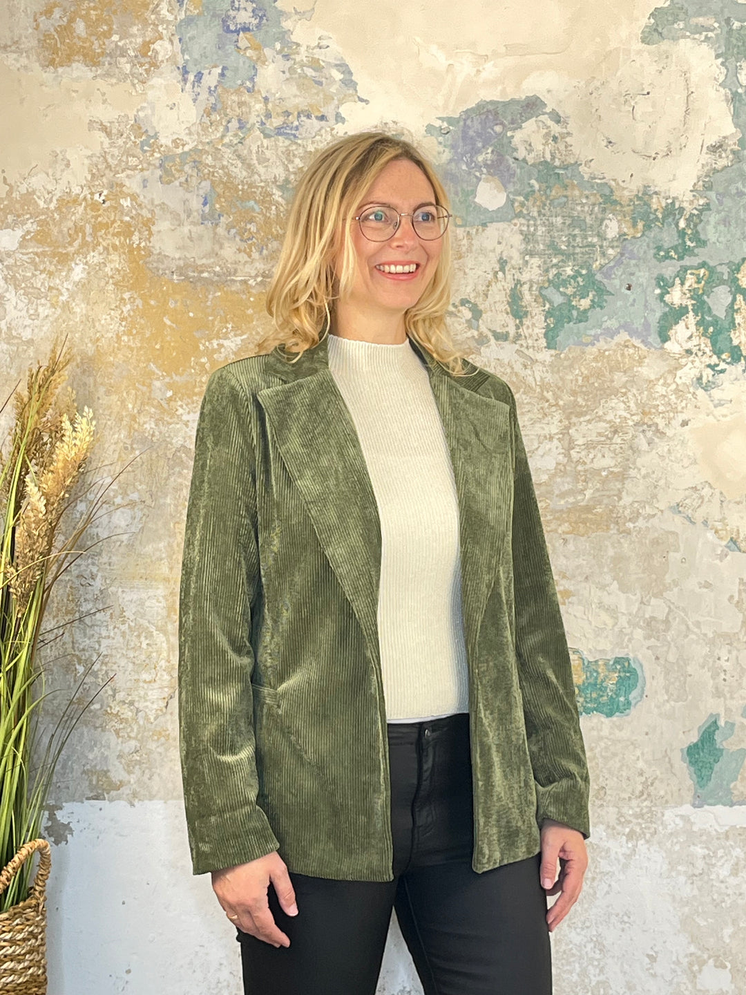 Cordblazer mit Kontrastfutter, khaki