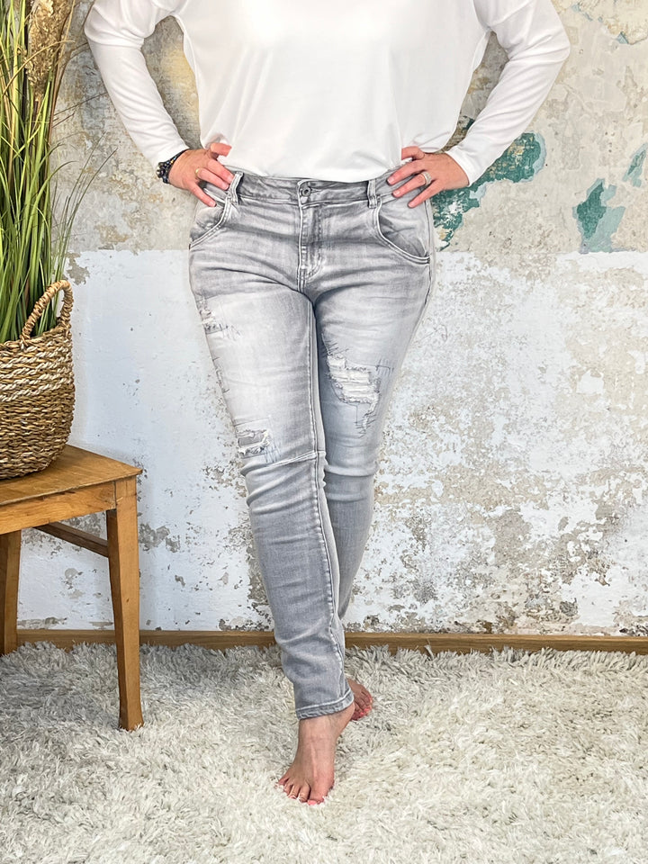 Jeans Used-Look, grey denim