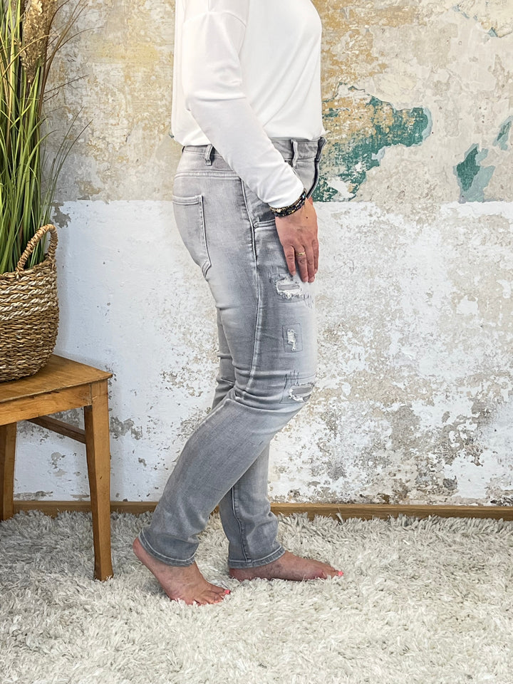 Jeans Used-Look, grey denim