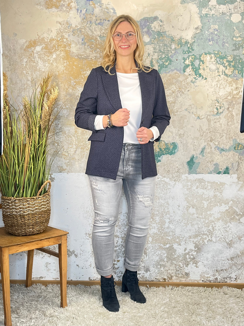 Jersey-Blazer gepunktet, marine von Bella Vita - Mode & Lifestyle