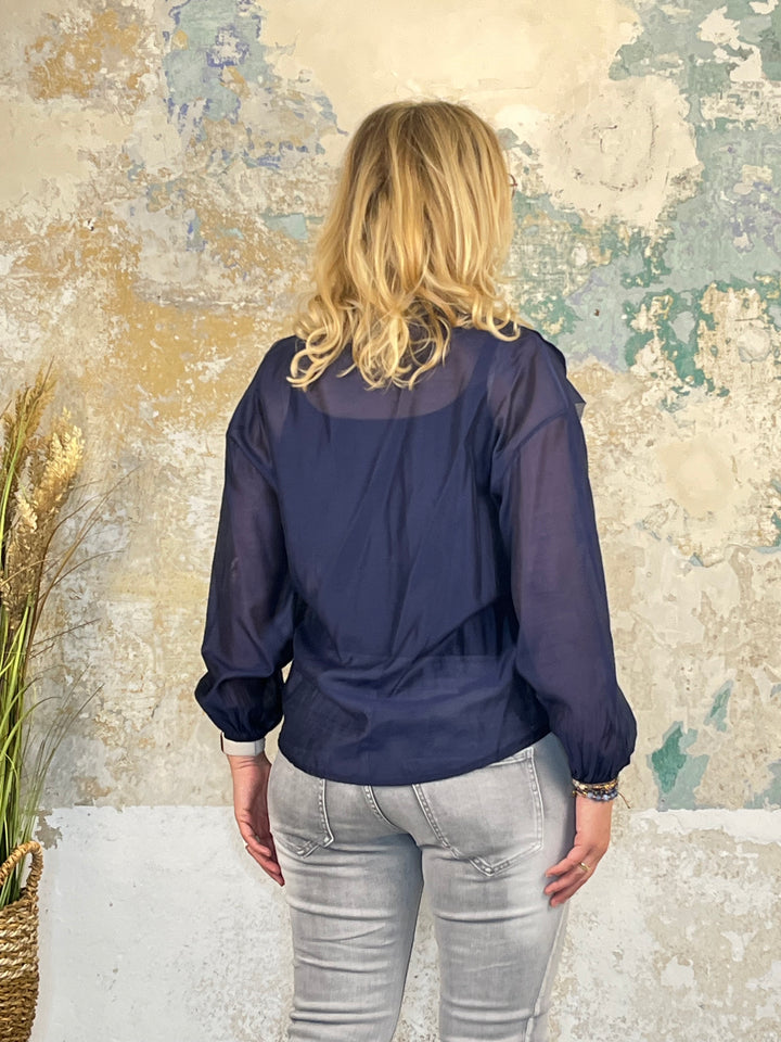 Bluse mit Rüschen, marine