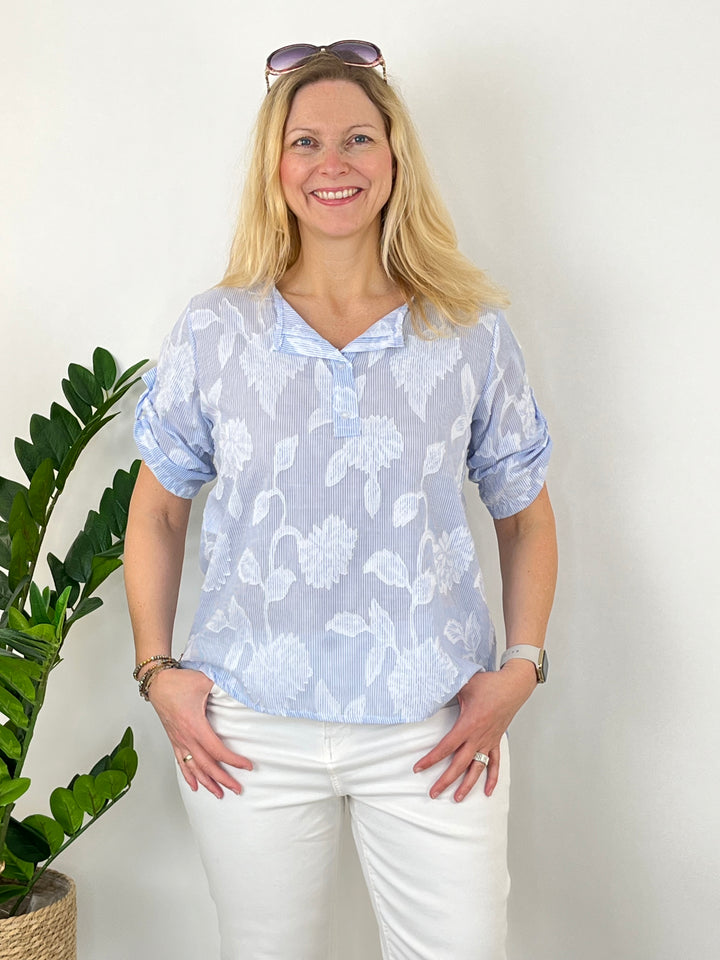 Streifenbluse mit floralem Muster von Bella Vita - Mode & Lifestyle
