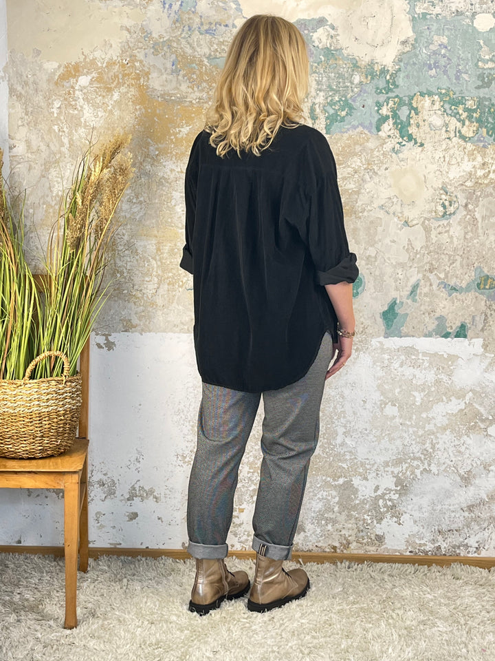 Cordbluse, schwarz