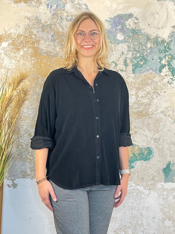 Cordbluse, schwarz