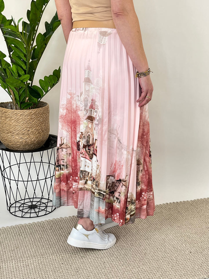 Plisseerock mit Landschaftsprint, rosa von Bella Vita - Mode & Lifestyle