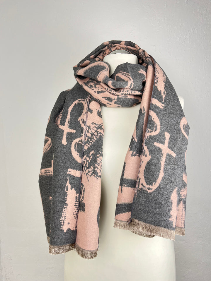 Schal mit Schriftmuster, grau-rosa von Bella Vita - Mode & Lifestyle