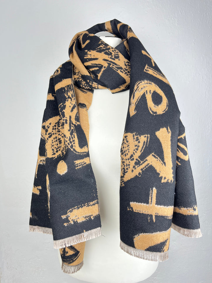 Schal mit Schriftmuster, cognac von Bella Vita - Mode & Lifestyle