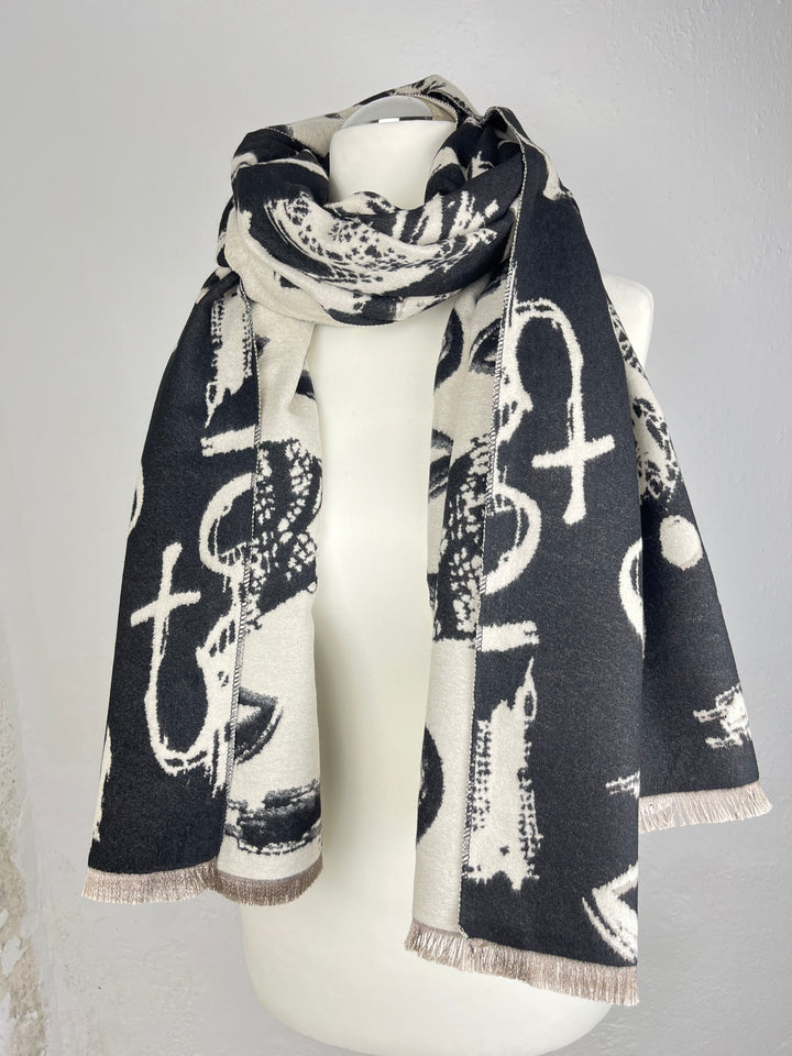 Schal mit Schriftmuster, schwarz von Bella Vita - Mode & Lifestyle