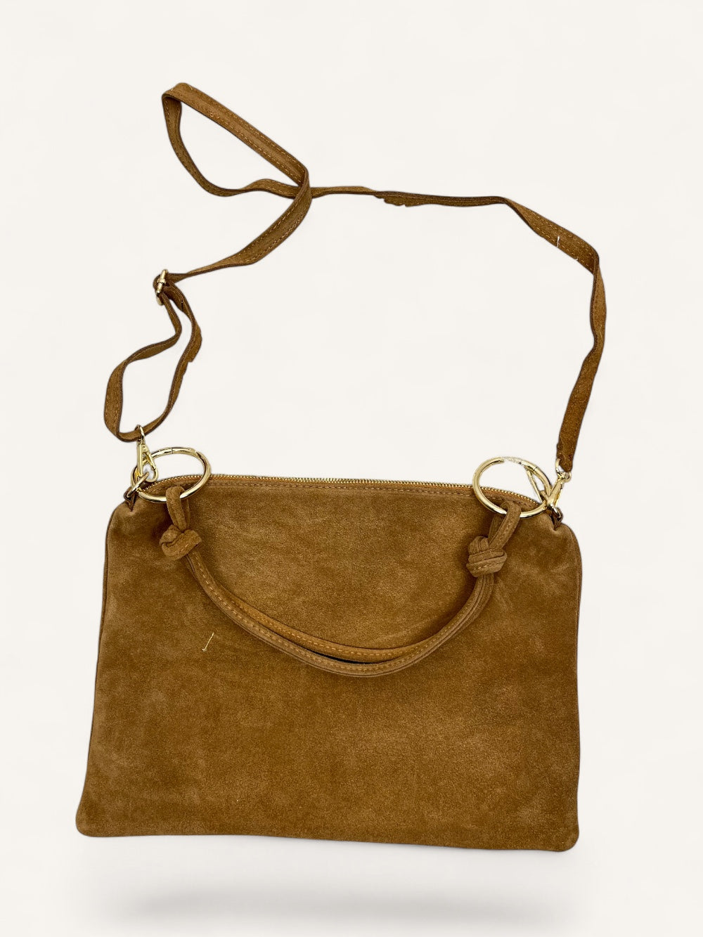 Wildleder-Tasche mit Goldringen, cognac von Bella Vita - Mode & Lifestyle