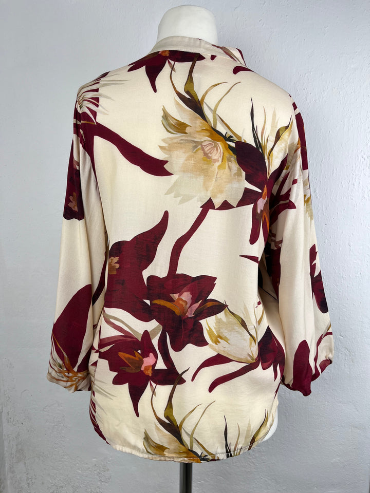 Bluse mit Ballonarm, floral, bordeaux