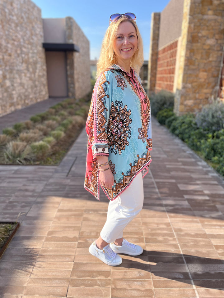 Tunikabluse mit Seide Ornamentprint, rosa-mint von Bella Vita - Mode &amp; Lifestyle