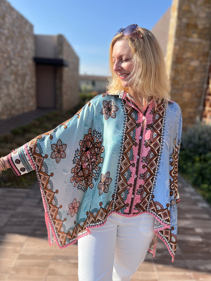 Tunikabluse mit Seide Ornamentprint, rosa-mint von Bella Vita - Mode &amp; Lifestyle