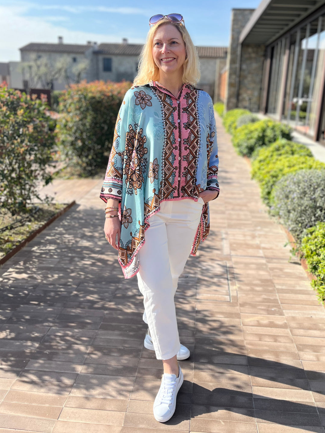 Tunikabluse mit Seide Ornamentprint, rosa-mint von Bella Vita - Mode &amp; Lifestyle