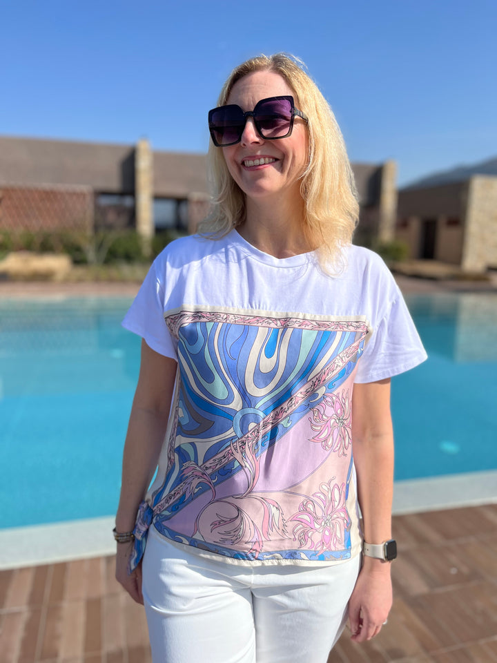 T-Shirt mit Tücherdruck Retro-Print, blau von Bella Vita - Mode & Lifestyle