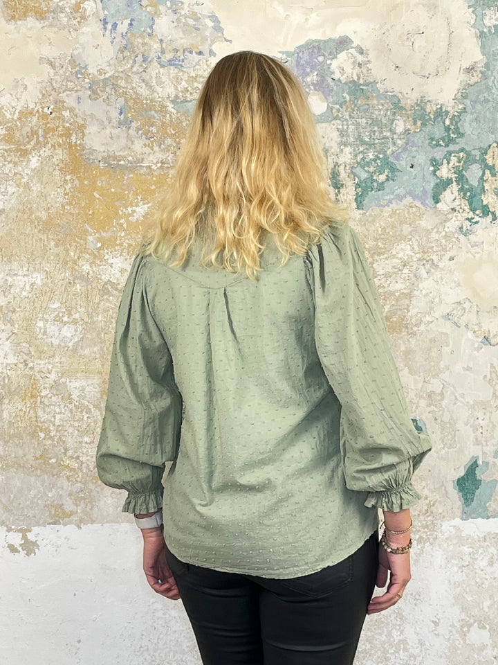 Bluse mit Tupfen, khaki von Bella Vita - Mode & Lifestyle