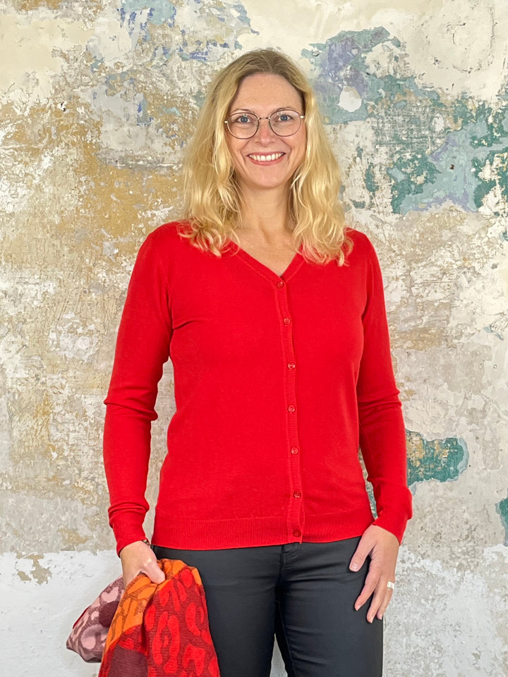 Cardigan V-Ausschnitt, rot von Bella Vita - Mode & Lifestyle