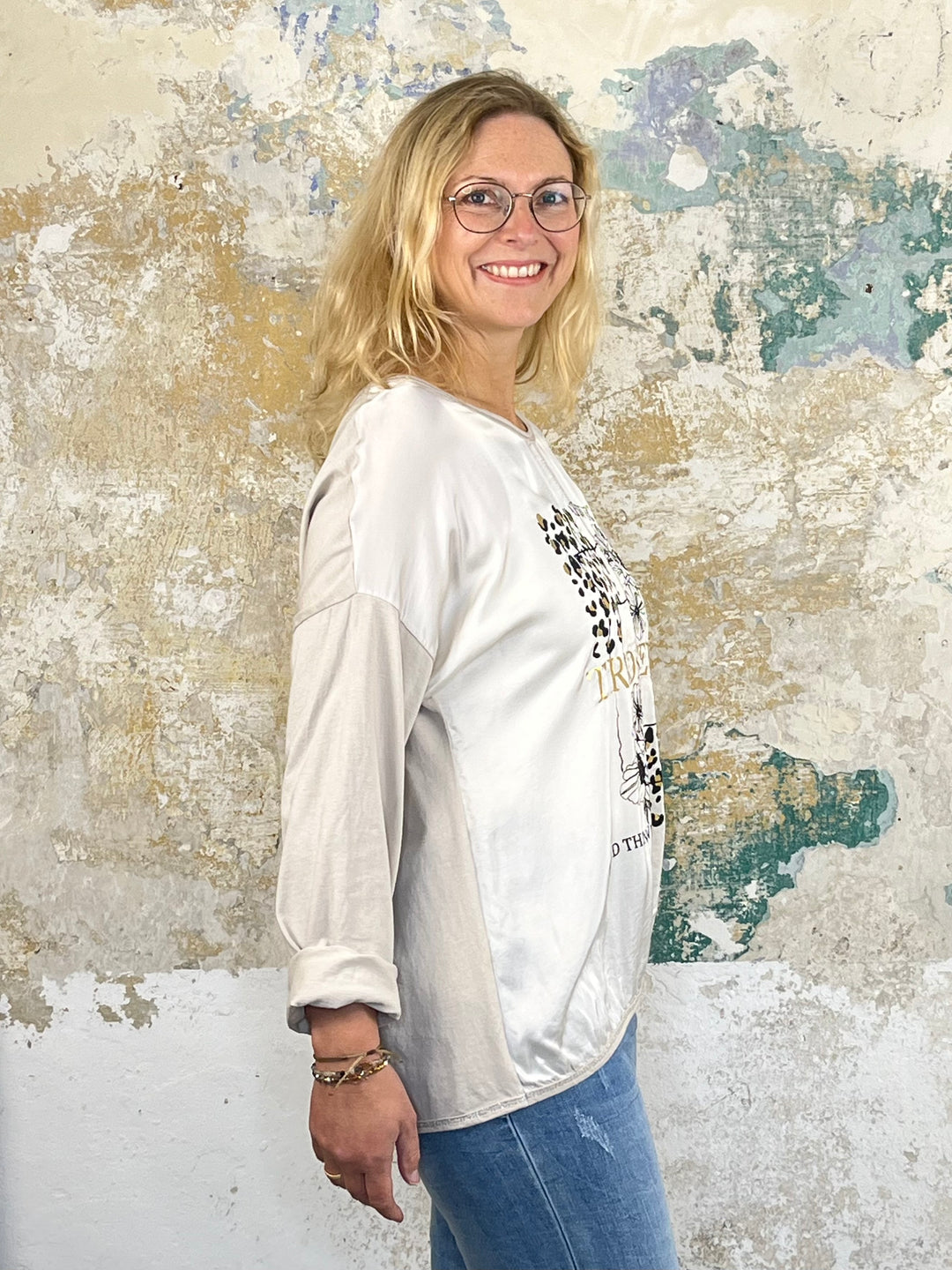 Shirt mit Frontdruck, beige von Bella Vita - Mode & Lifestyle
