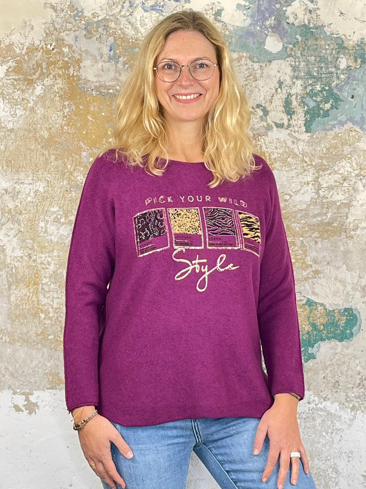 Pullover mit Frontdruck, beere von Bella Vita - Mode & Lifestyle